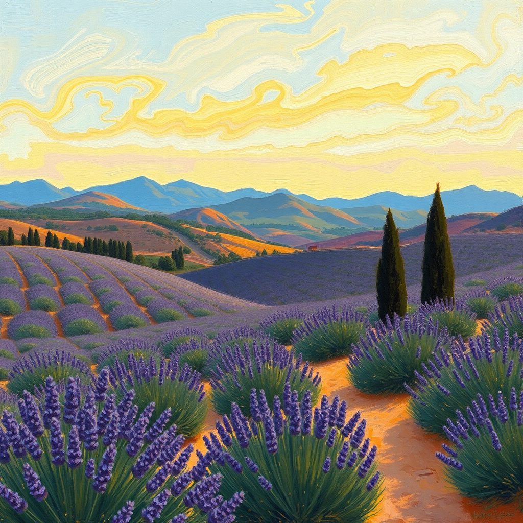 Fields of Lavender at Dusk view 2