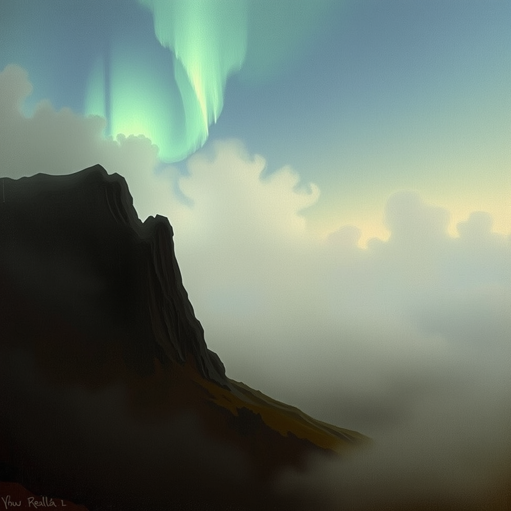 Aurora Over the Misty Peaks view 2