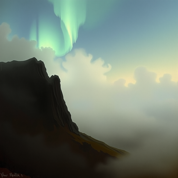 Aurora Over the Misty Peaks