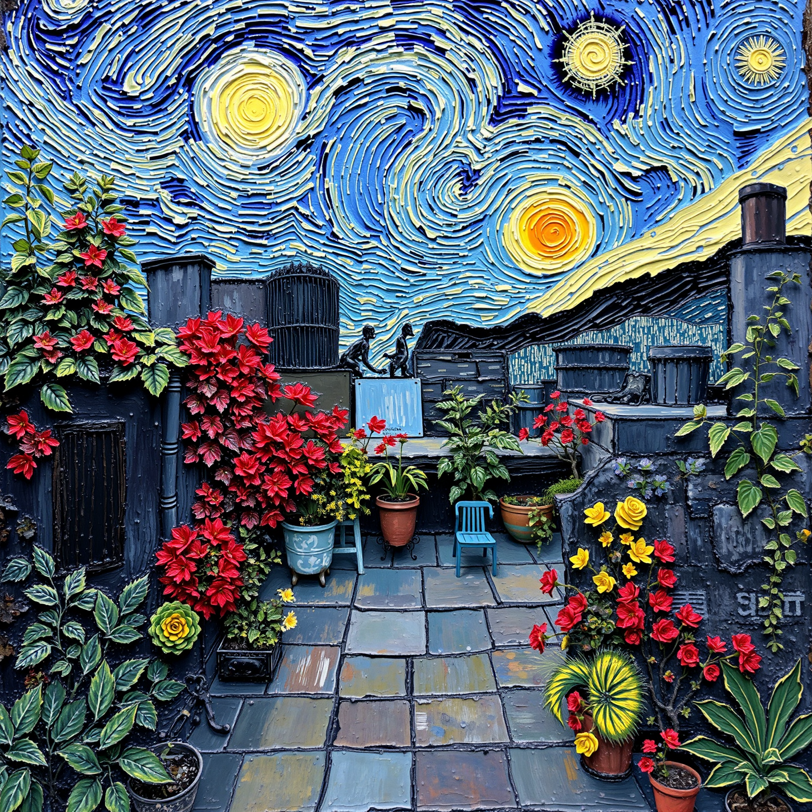 Rooftop Blooms Under Starry Skies view 2