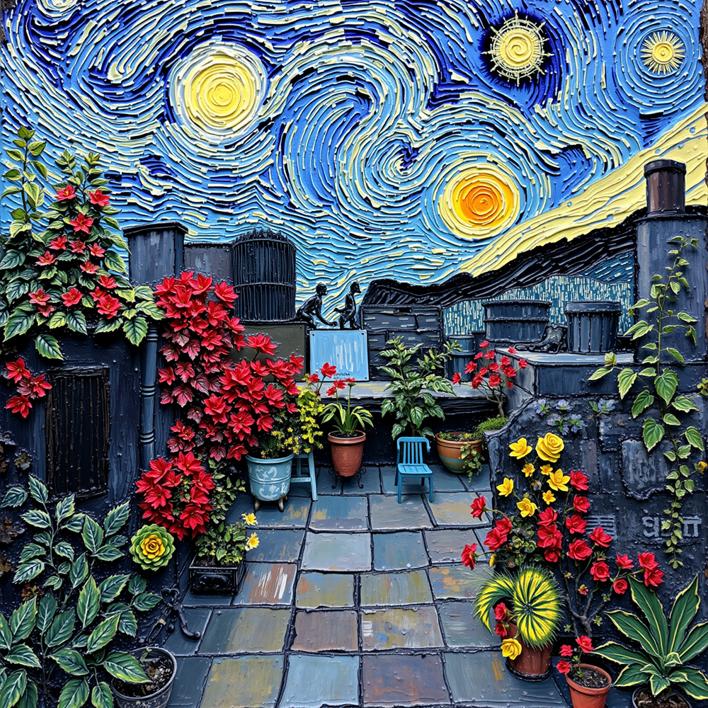 Rooftop Blooms Under Starry Skies view 2