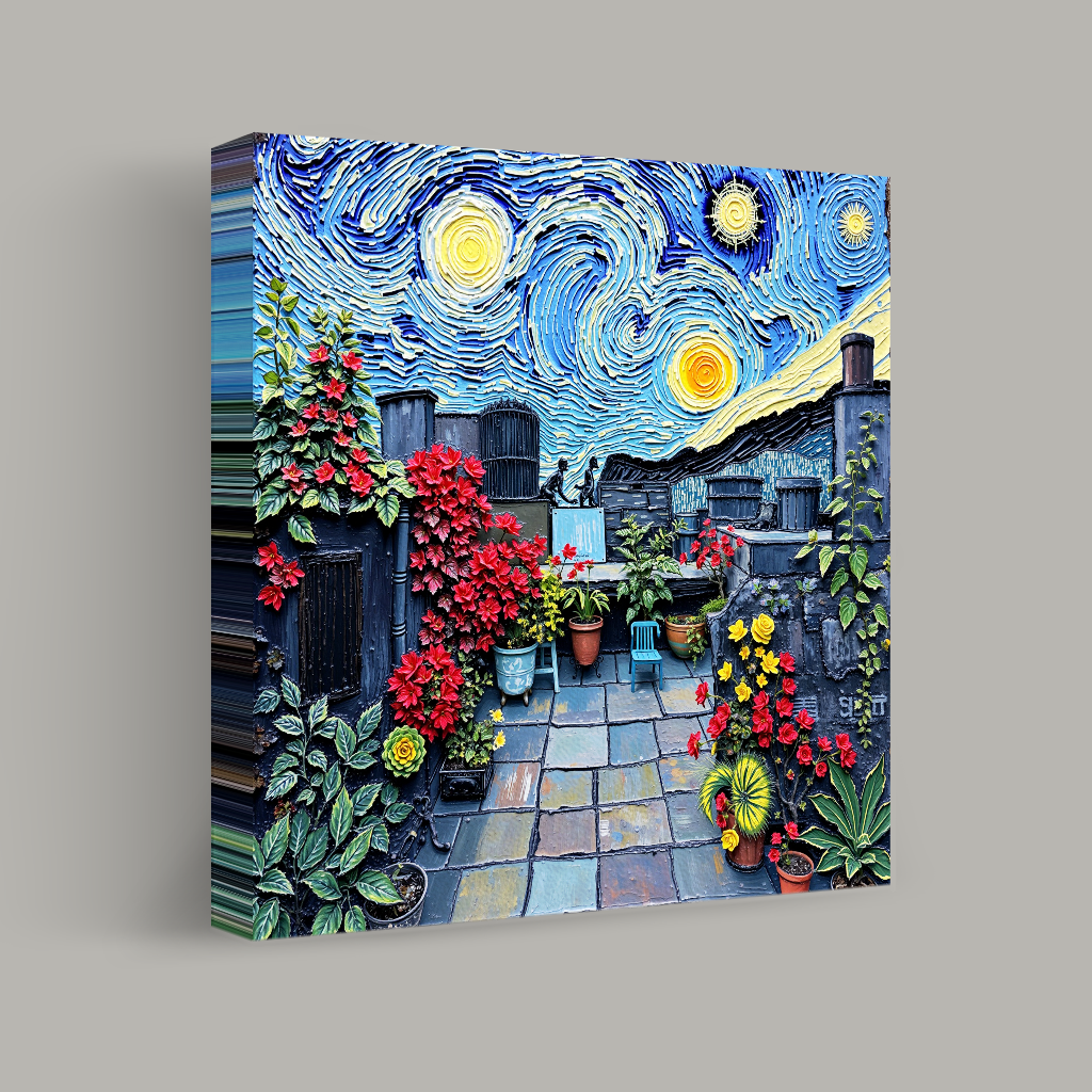 Rooftop Blooms Under Starry Skies view 1