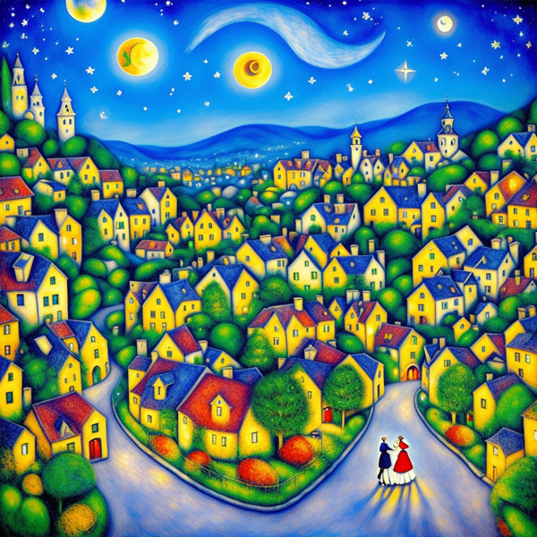 Starlit Village Whimsy