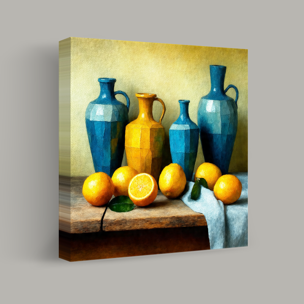 Vibrant Still Life with Vessels and Citrus view 1