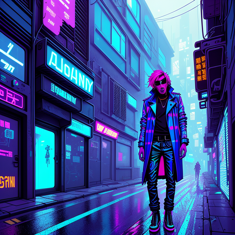Neon Wanderer in the Rain view 2