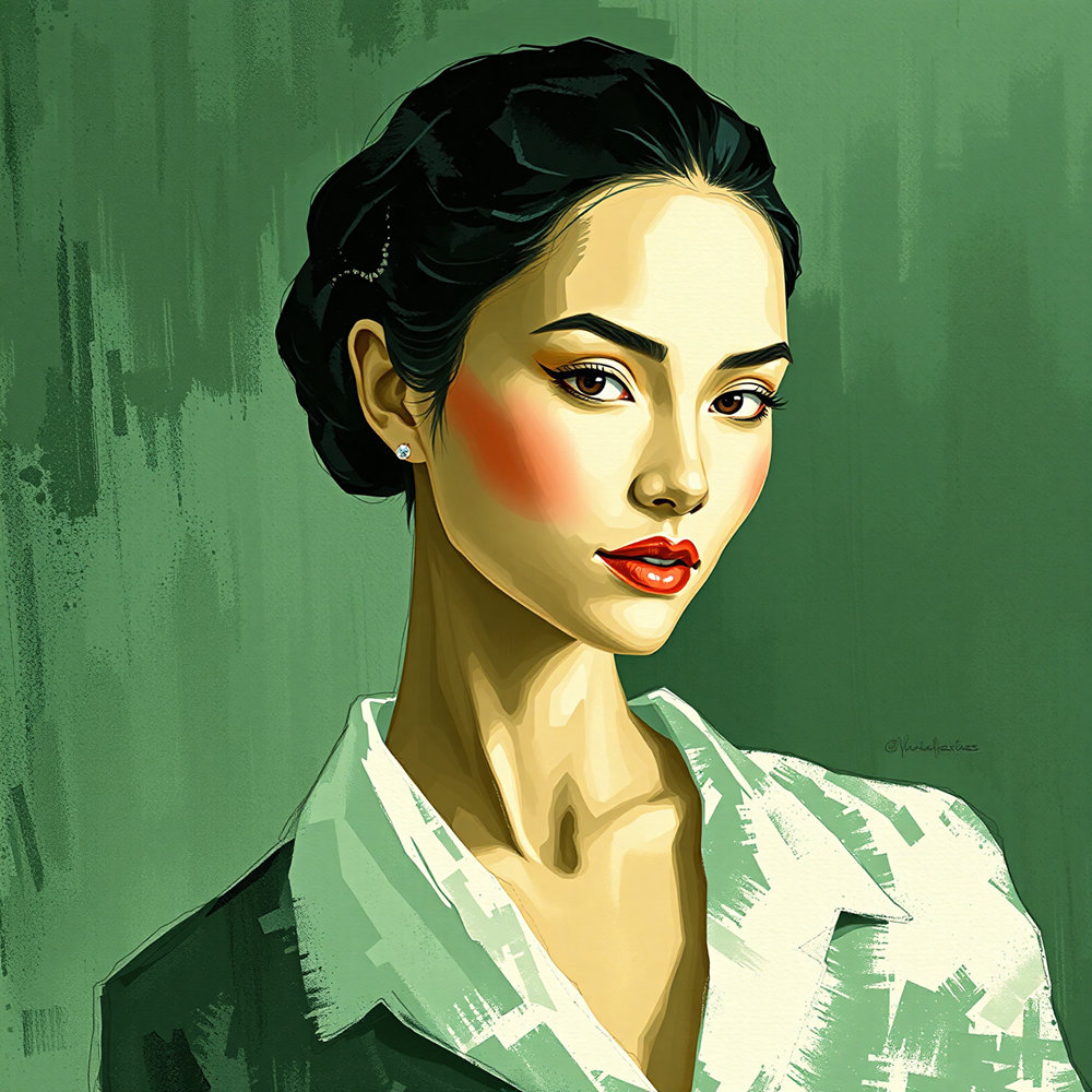 Elegant Portrait on Green Background view 2