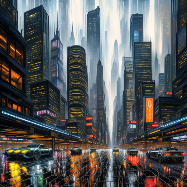 Neon Reflections in a Rainy Metropolis