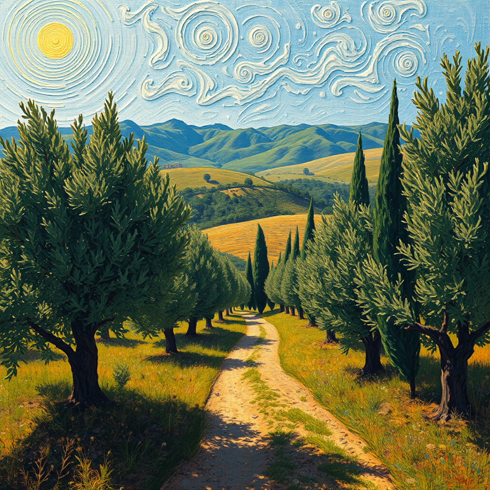 Pathway Through Cypress Trees view 2