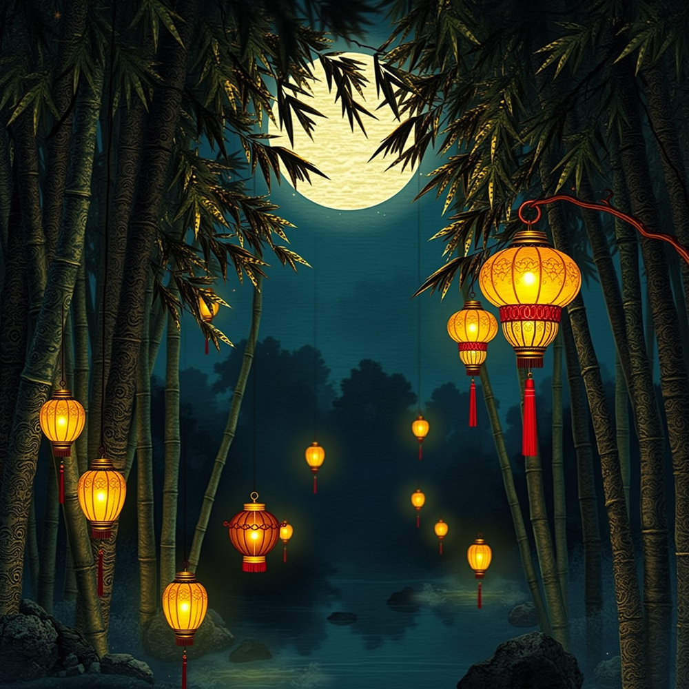 Moonlit Lanterns Among Bamboo view 2