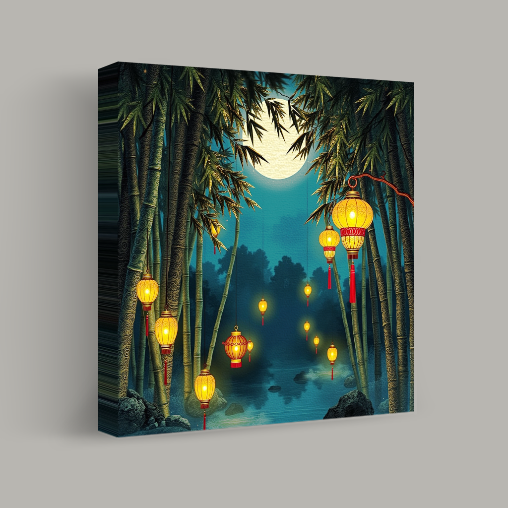 Moonlit Lanterns Among Bamboo view 1