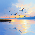 Sunset Over Water with Birds thumbnail 2
