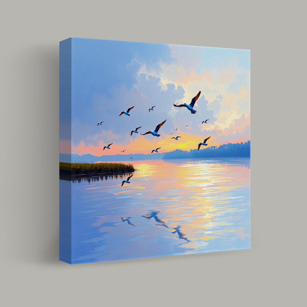 Sunset Over Water with Birds view 1