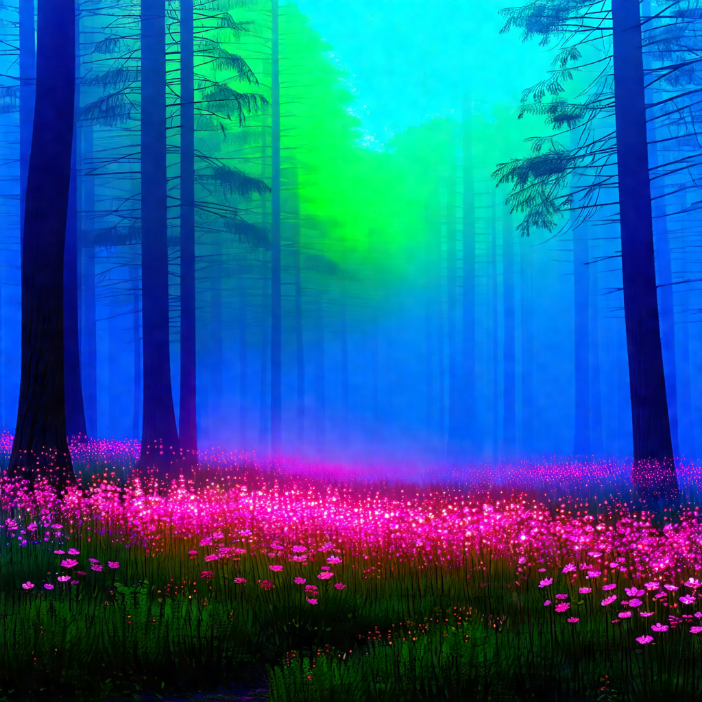 Enchanted Forest of Neon Blooms view 2
