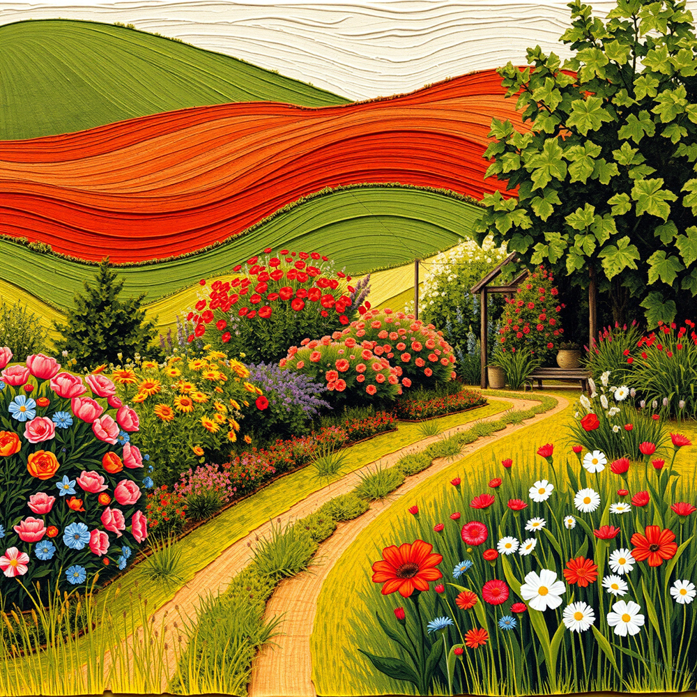 Vibrant Hillside Garden Path view 2