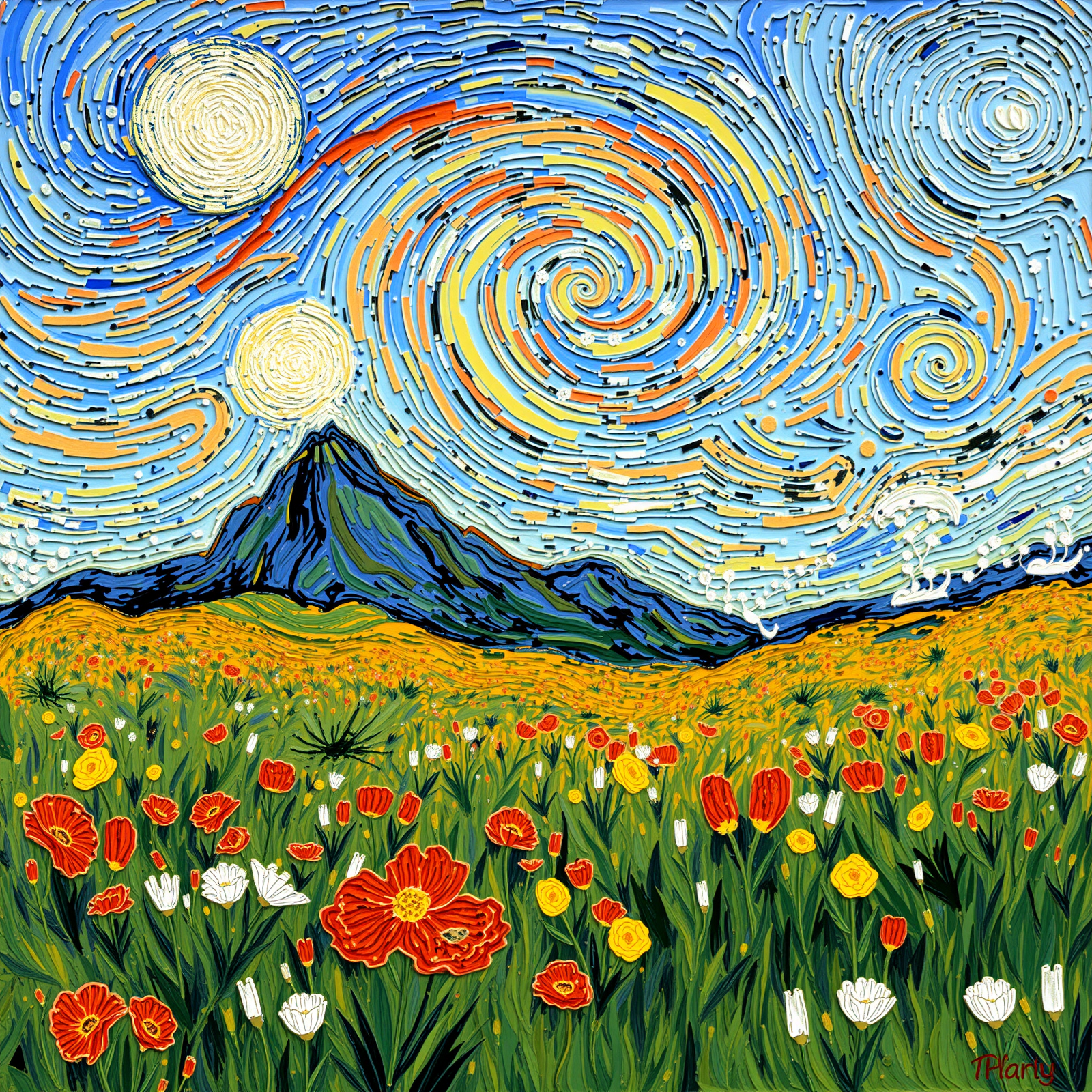 Whirlwind Skies Over a Field of Blooms view 2