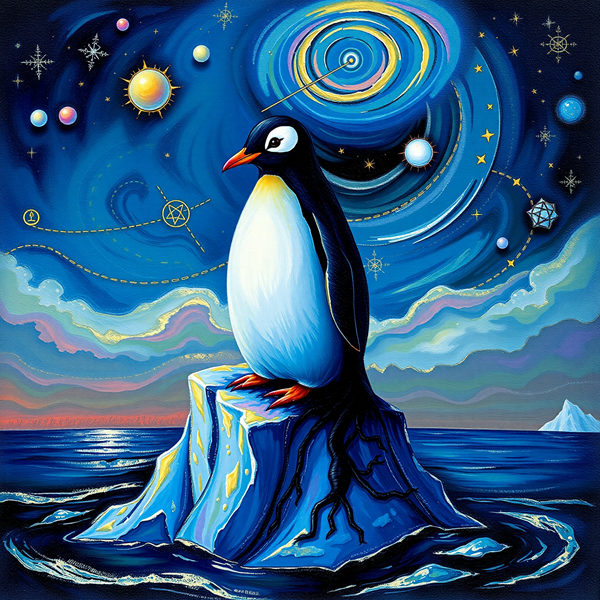 Celestial Penguin on an Iceberg