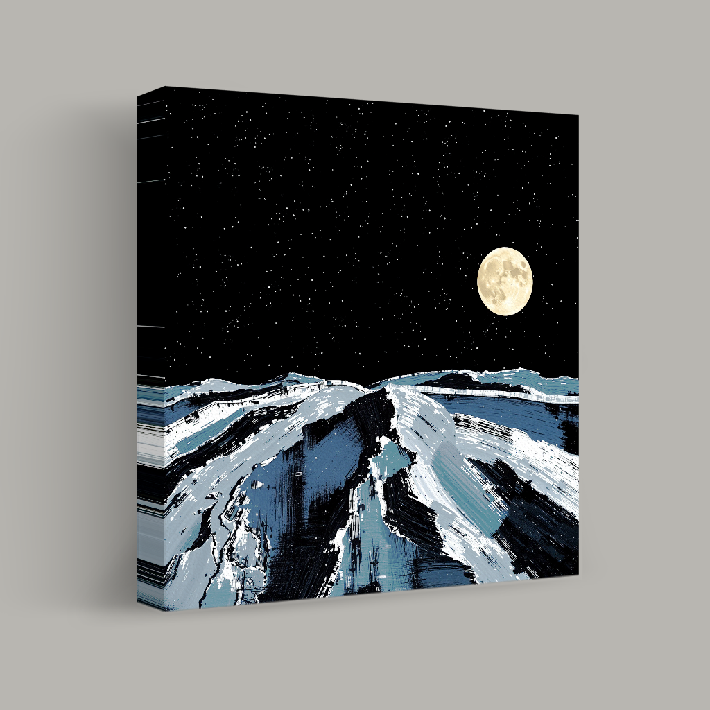 Lunar Serenity Over Frozen Peaks view 1