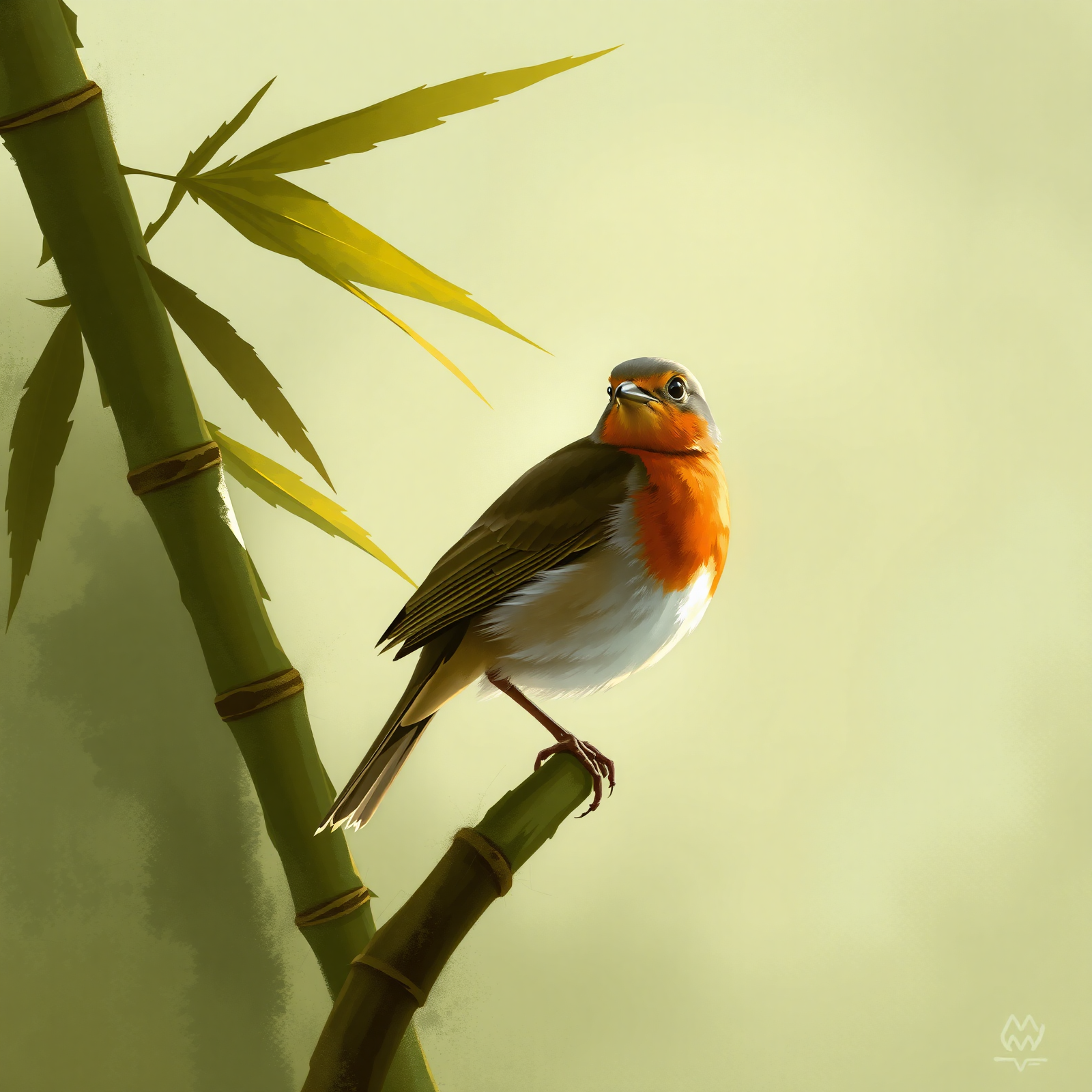 Robin Perched on Bamboo view 2