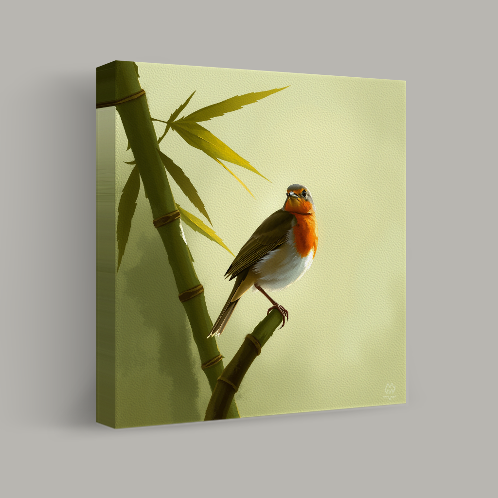 Robin Perched on Bamboo view 1