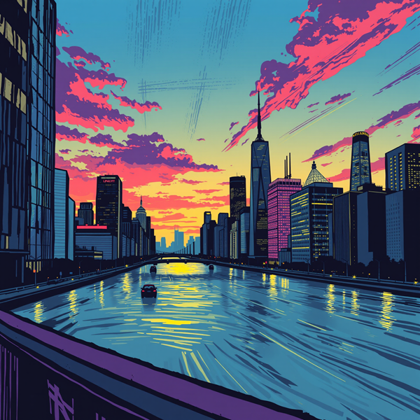 Neon Reflections on the River