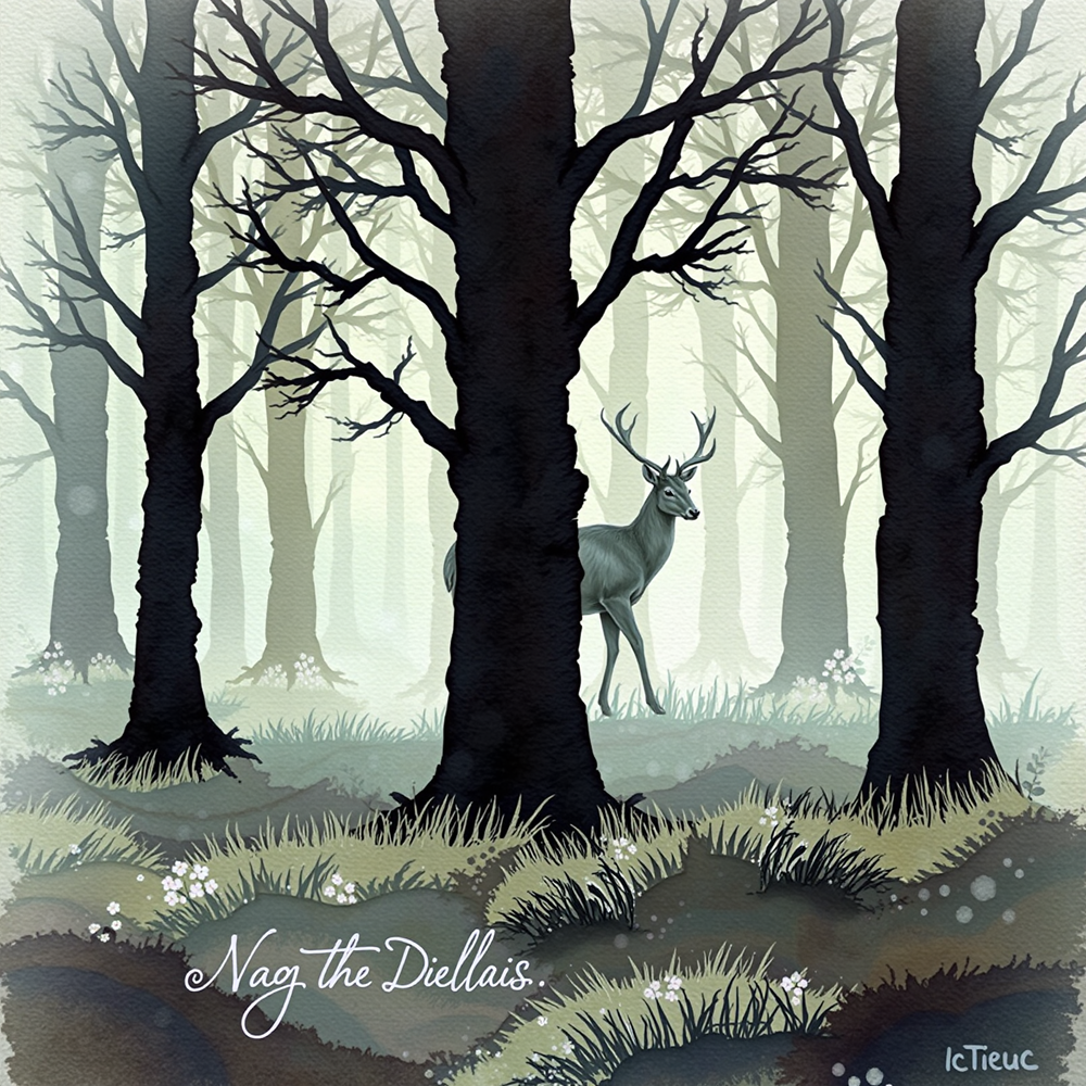 Stag in Misty Forest view 2
