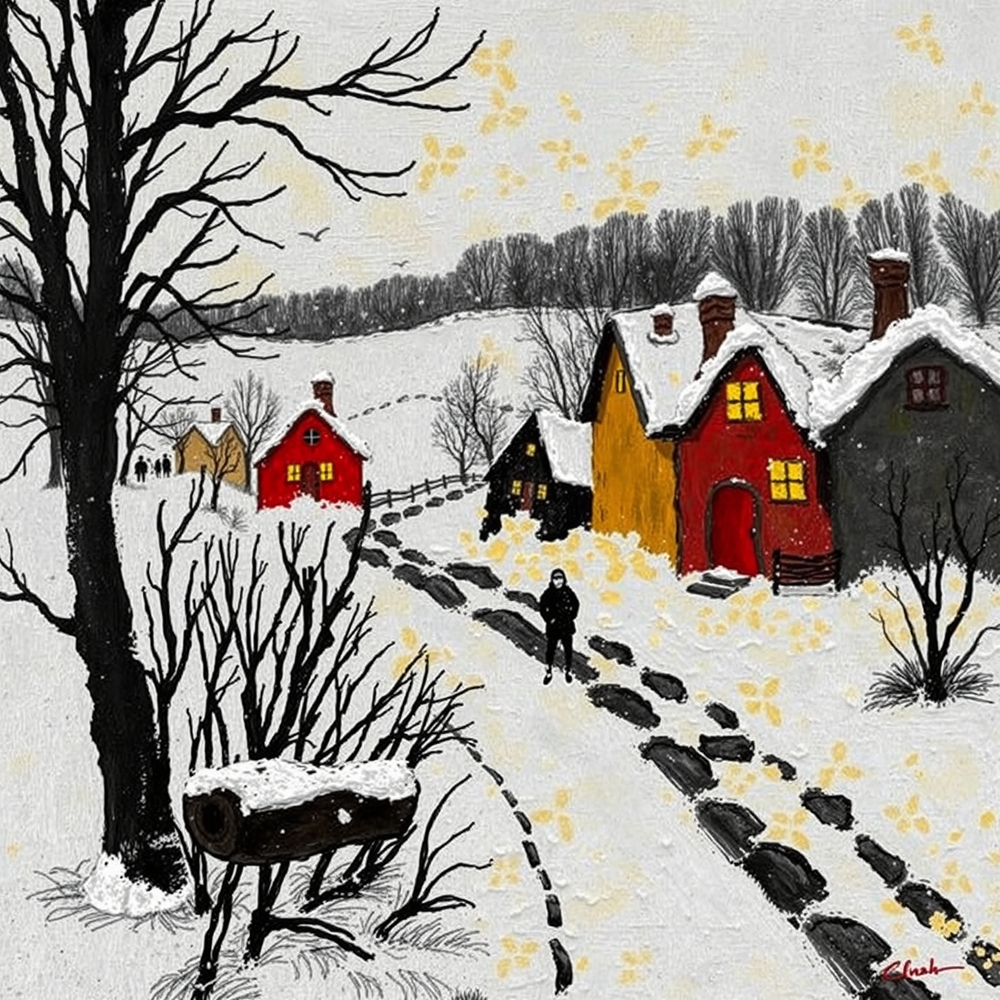 Winter Pathways Through Snowy Cottages view 2