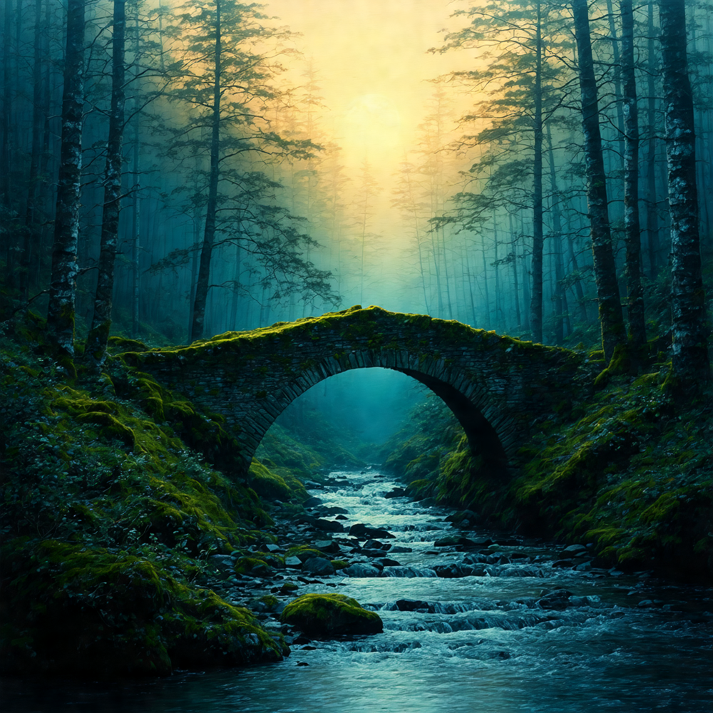 Dawn's Whisper Over the Stone Bridge view 2