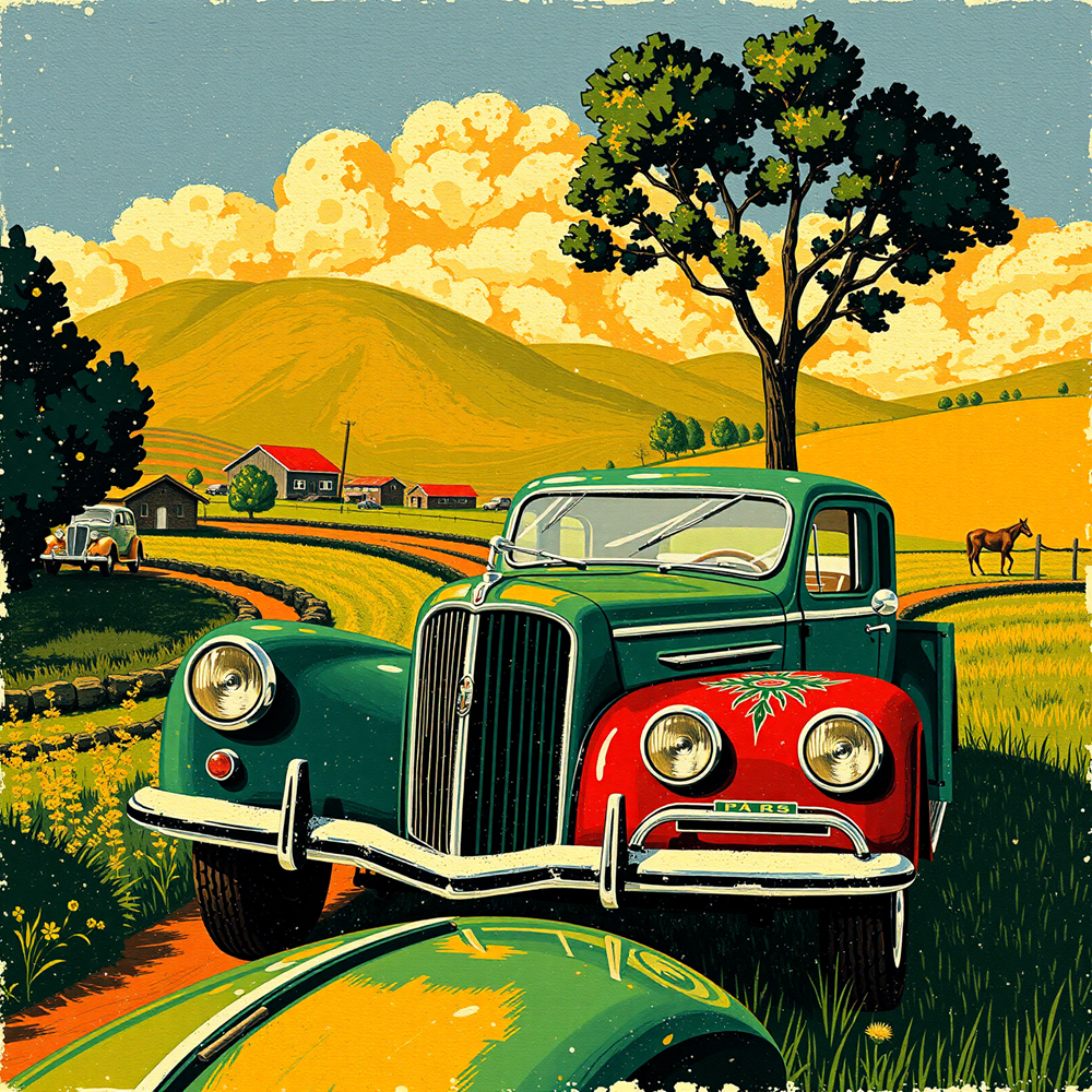Vintage Drive Through Countryside view 2