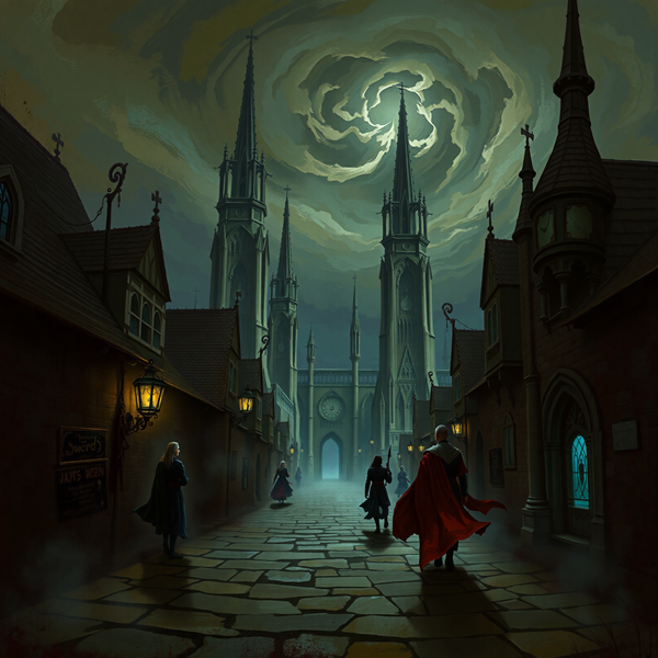 Gothic Cathedral Beneath Swirling Skies