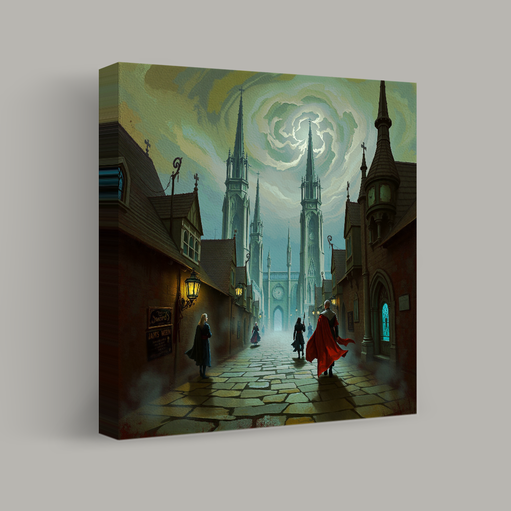 Gothic Cathedral Beneath Swirling Skies view 1