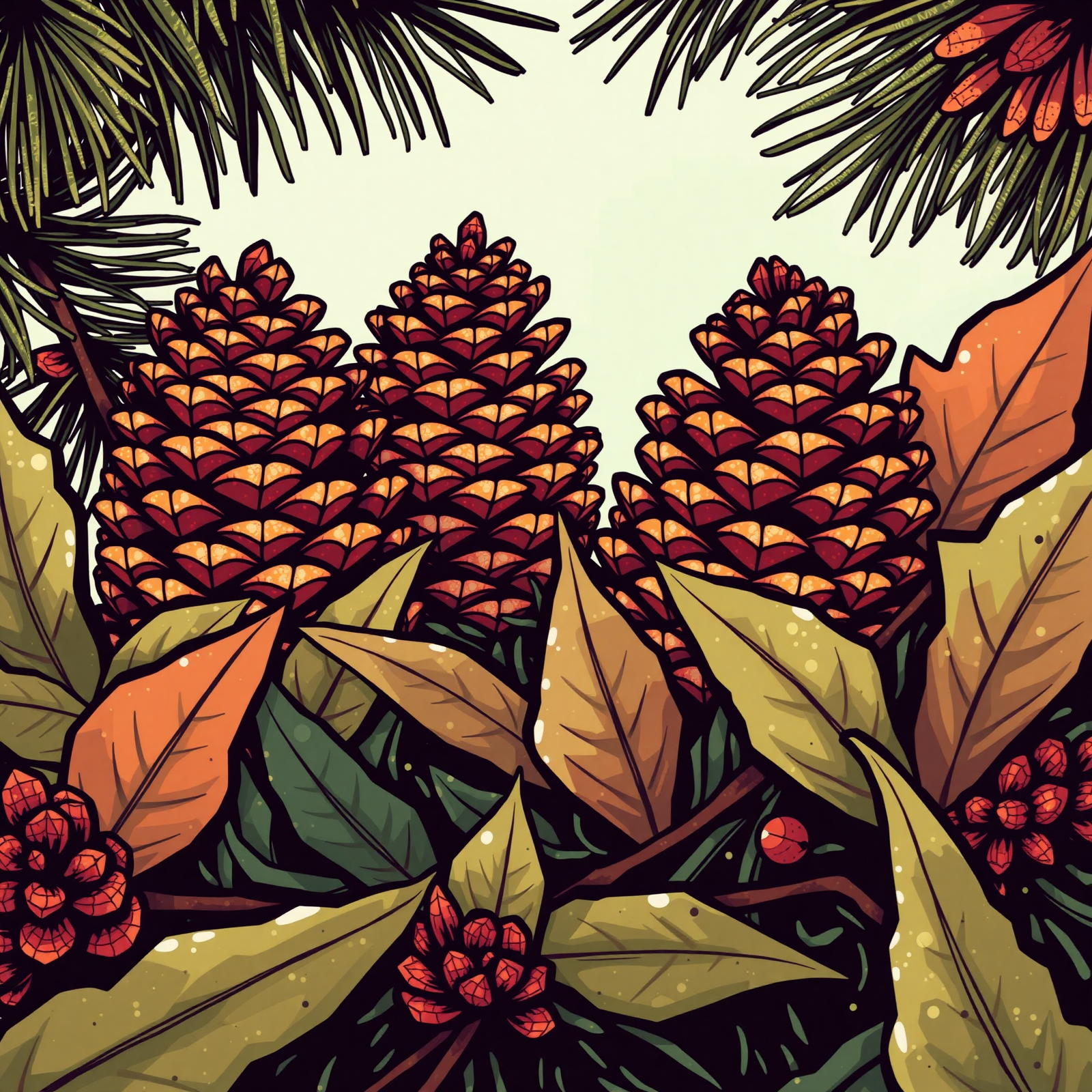 Vibrant Pine Cones and Foliage view 2