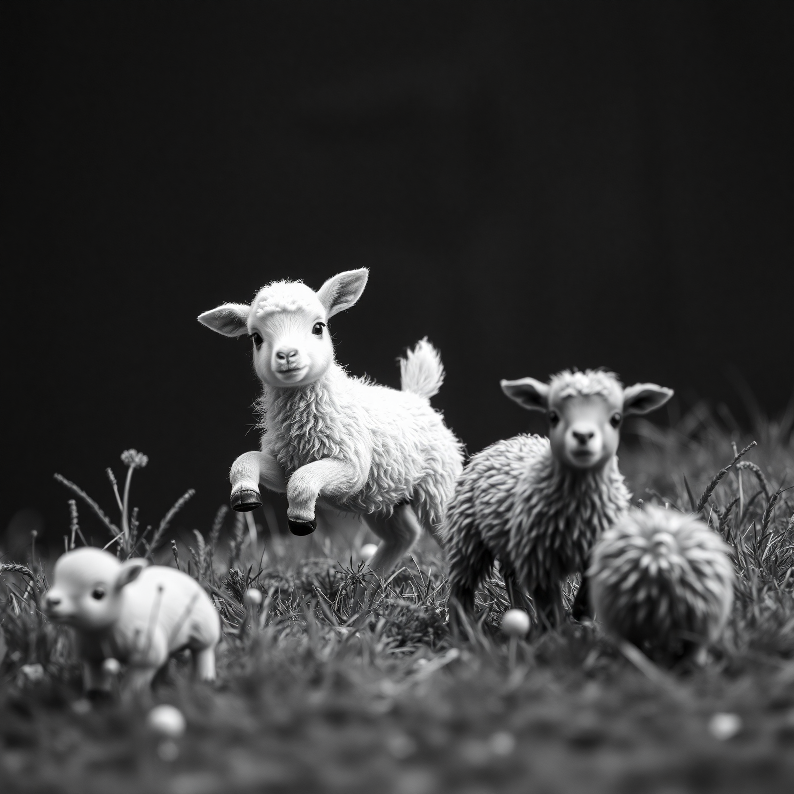 Frolicking Lambs in Grass view 2