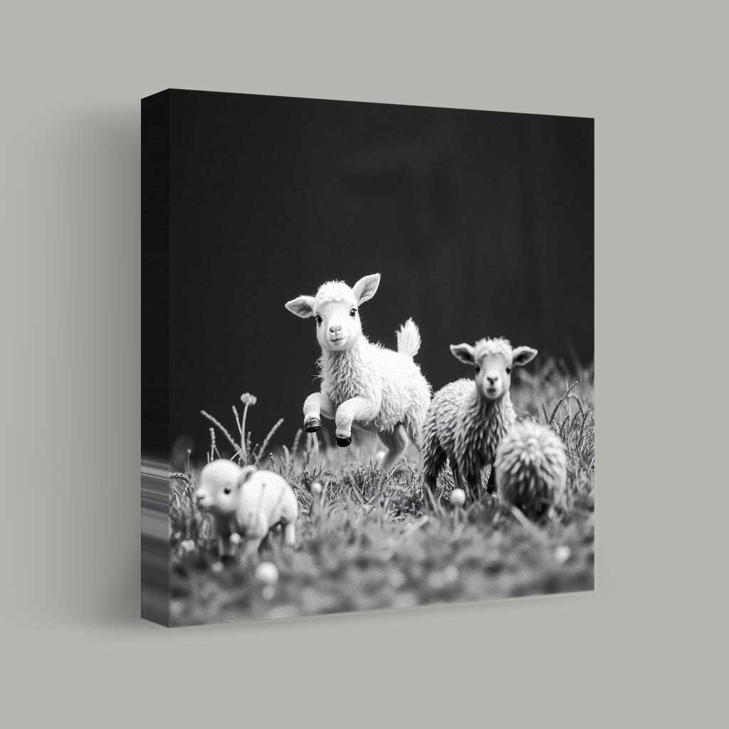 Frolicking Lambs in Grass view 1