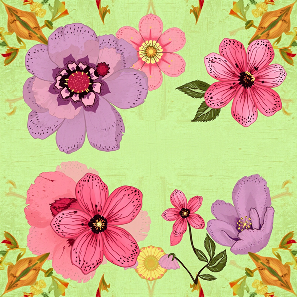 Floral Collage on Light Green