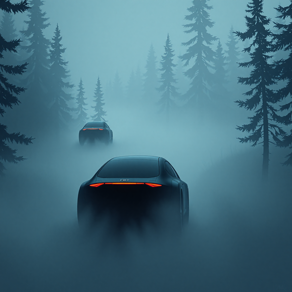 Cars in Misty Forest