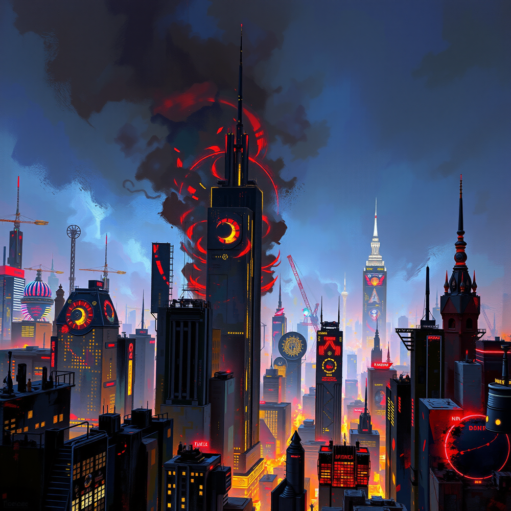 Neon Towers in the Storm view 2