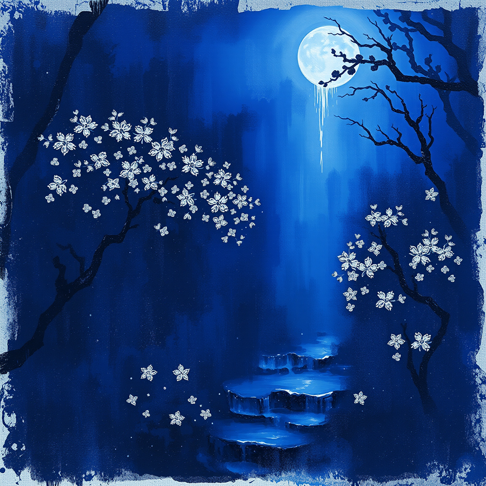 Moonlit Blossoms and Waterfall view 2