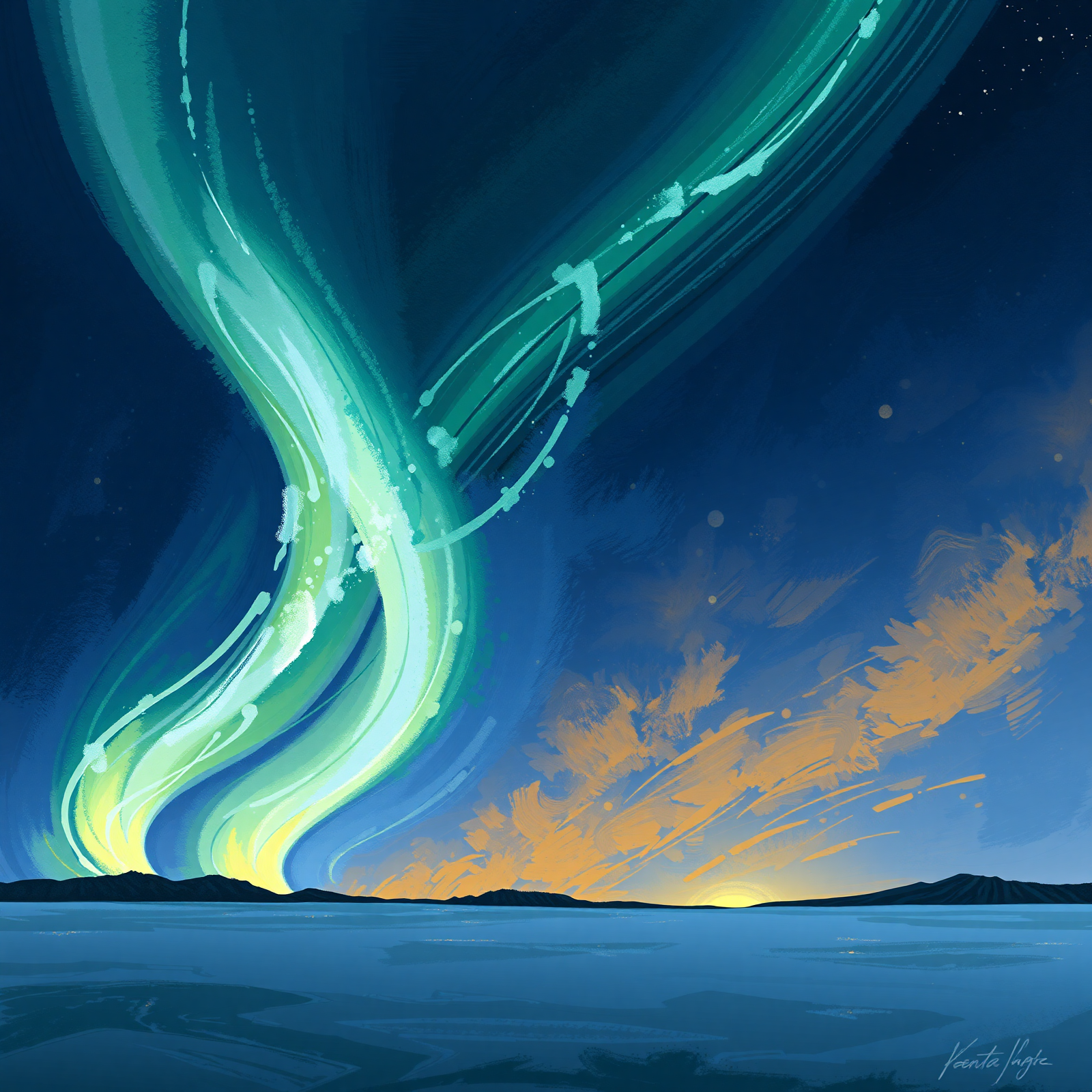 Dancing Aurora Over Mountains view 2