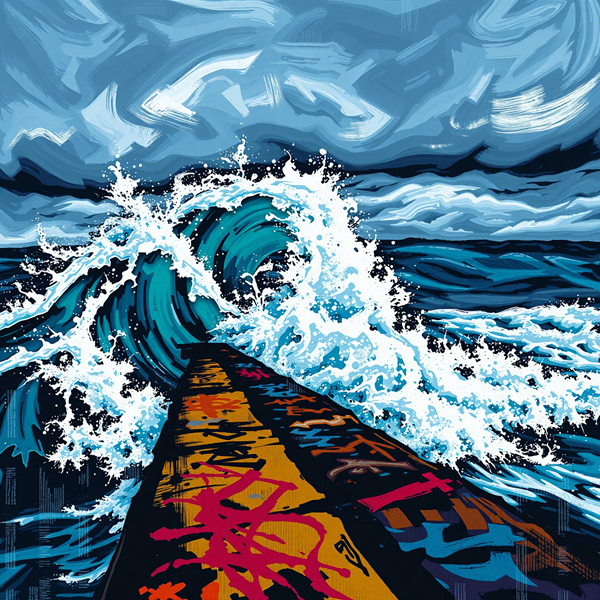 Colorful Pier and Turbulent Waves