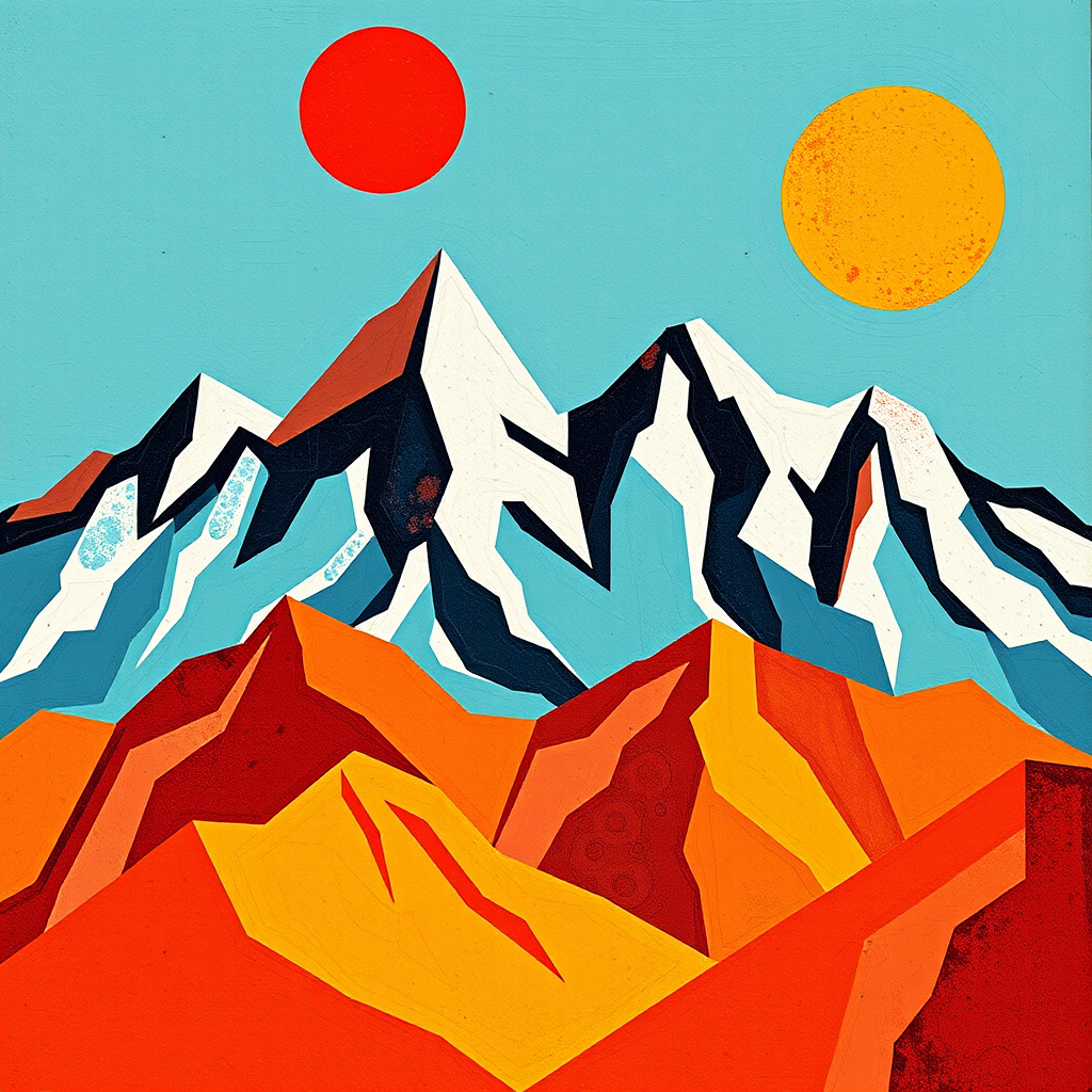 Twin Suns Over Abstract Peaks view 2