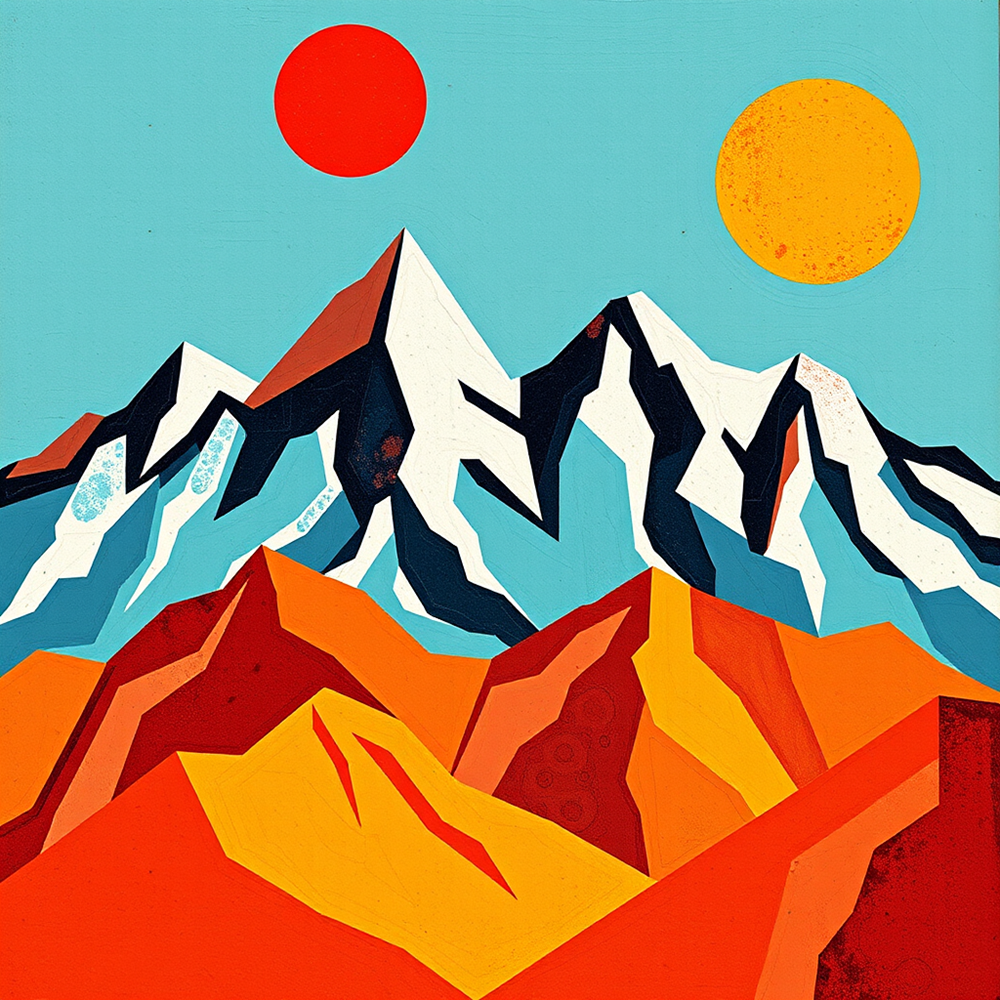 Twin Suns Over Abstract Peaks view 2