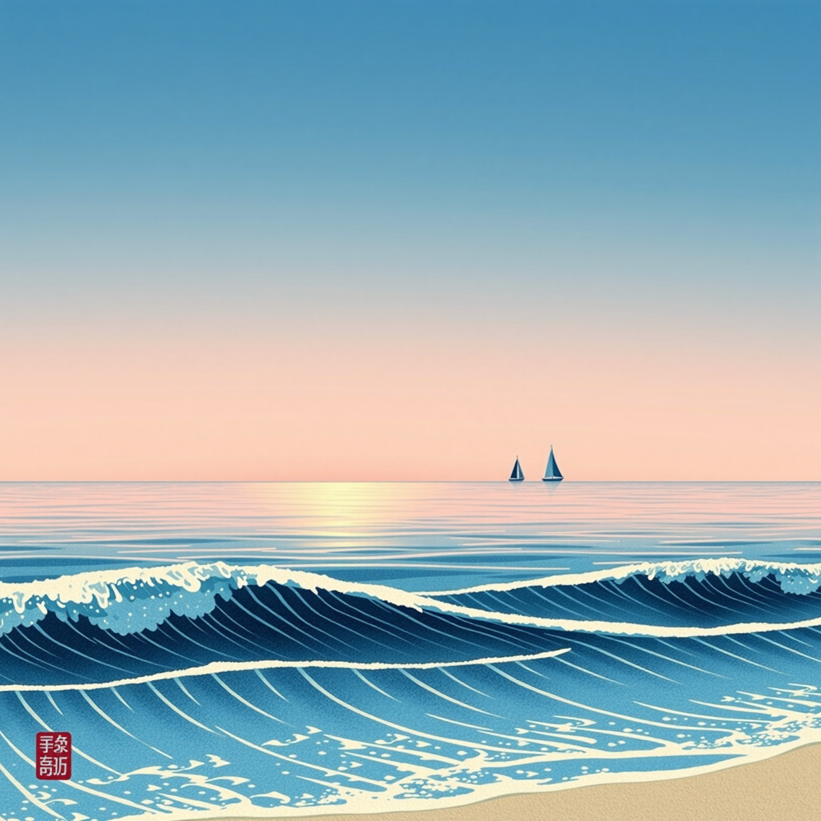 Sailboats on a Calm Sea at Sunset view 2