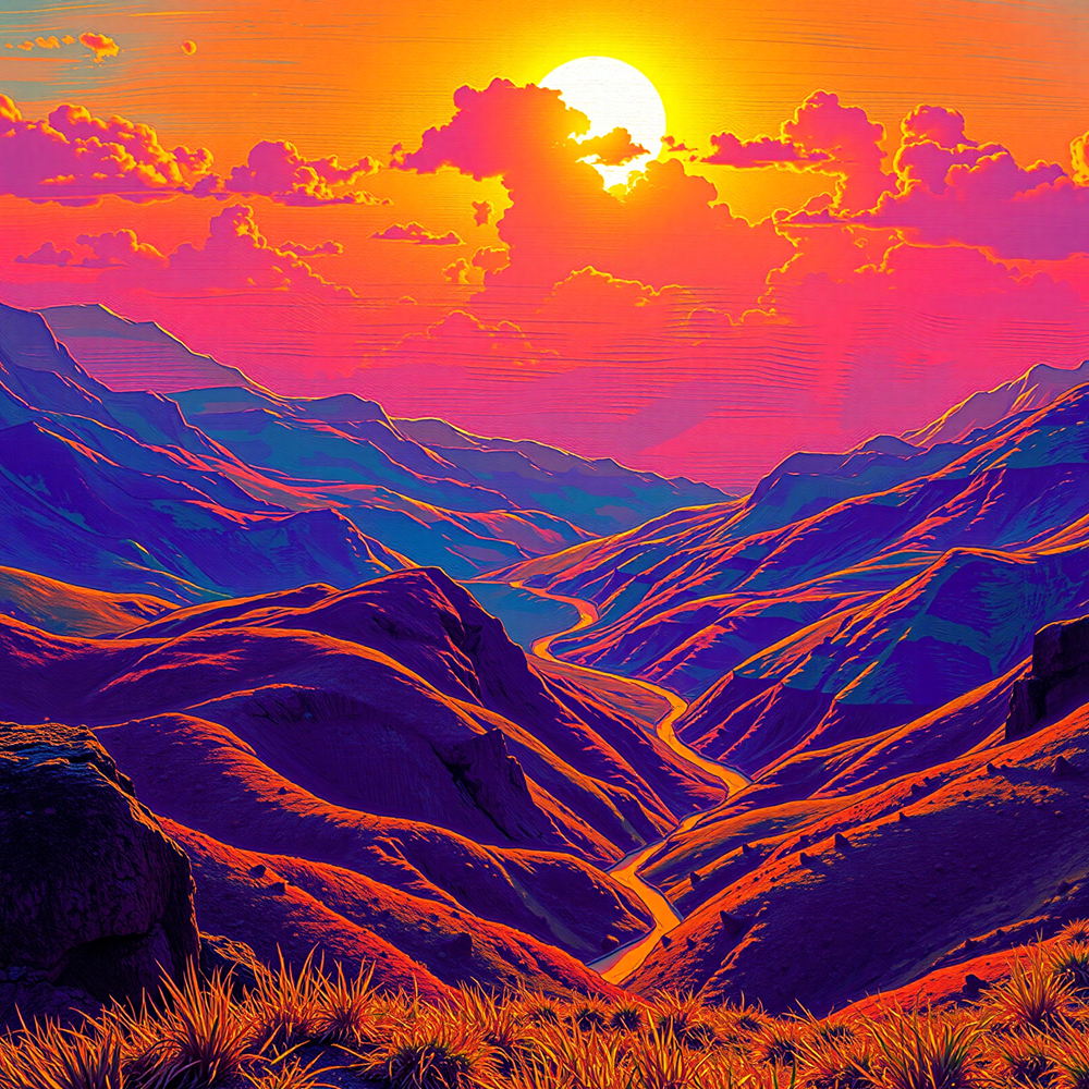 Vivid Sunset Over Mountain Pass view 2