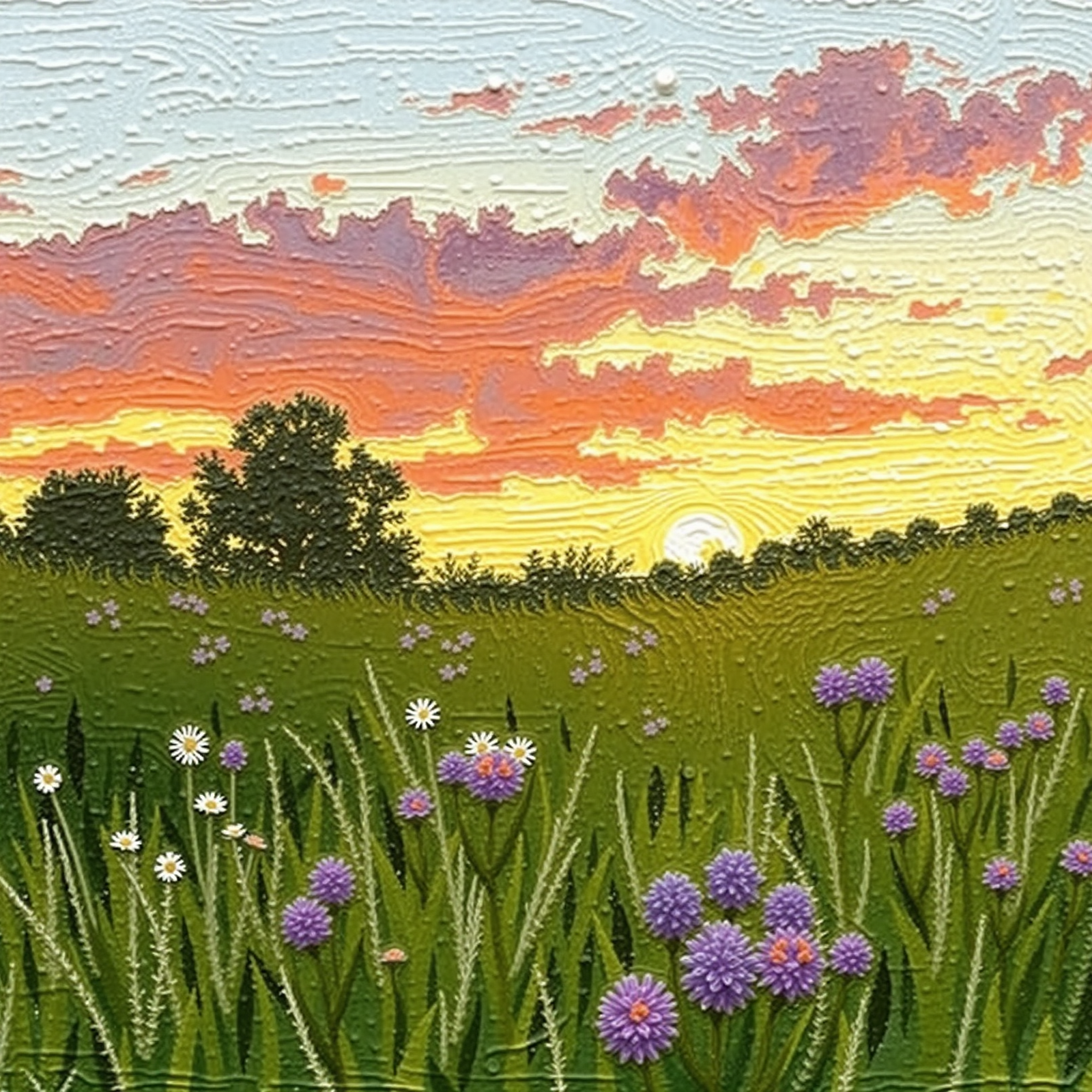Sunset Over Blossoming Meadow view 2
