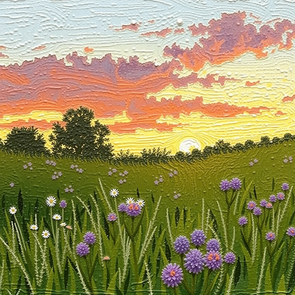 Sunset Over Blossoming Meadow