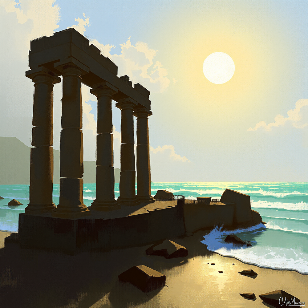 Ruins by the Sunlit Sea view 2
