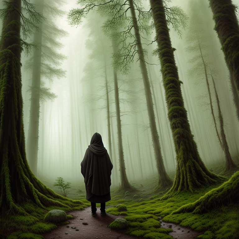 Wanderer in the Misty Forest view 2