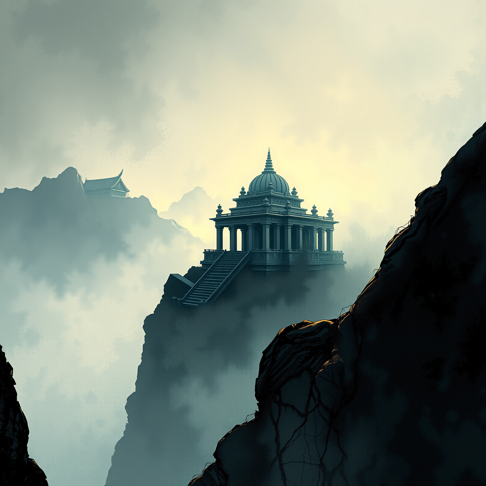 Temples Amidst the Misty Peaks view 2
