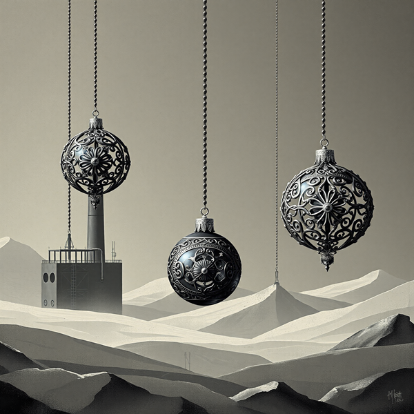 Ornate Spheres Over Industrial Landscape