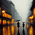 Evening Stroll Through Misty Streets thumbnail 2